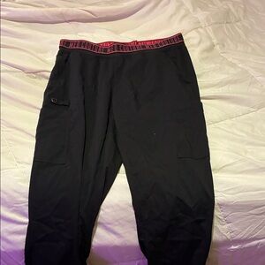 Med Couture Men's Black Cargo Pants with Red Trim